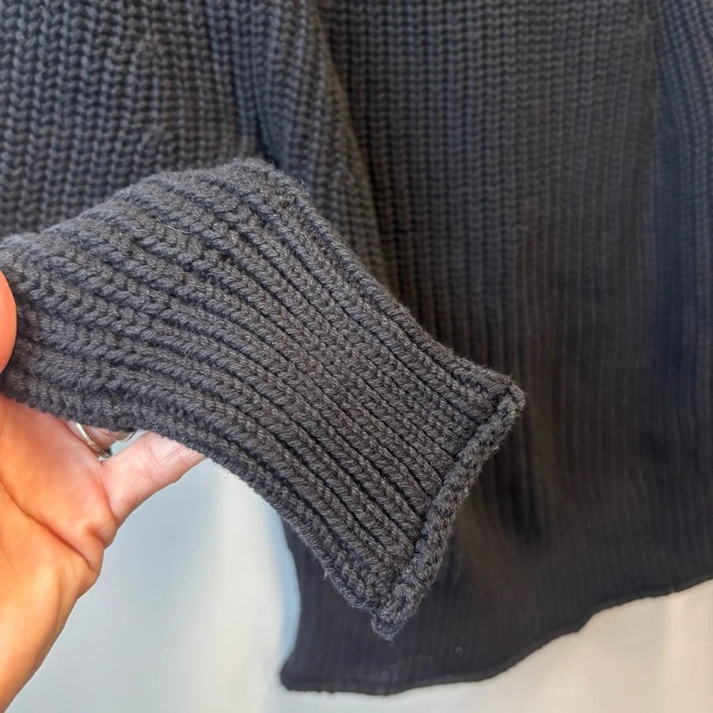 J Crew XS Roll Neck Sweater Black Chunky Knit Ribbed Sweater